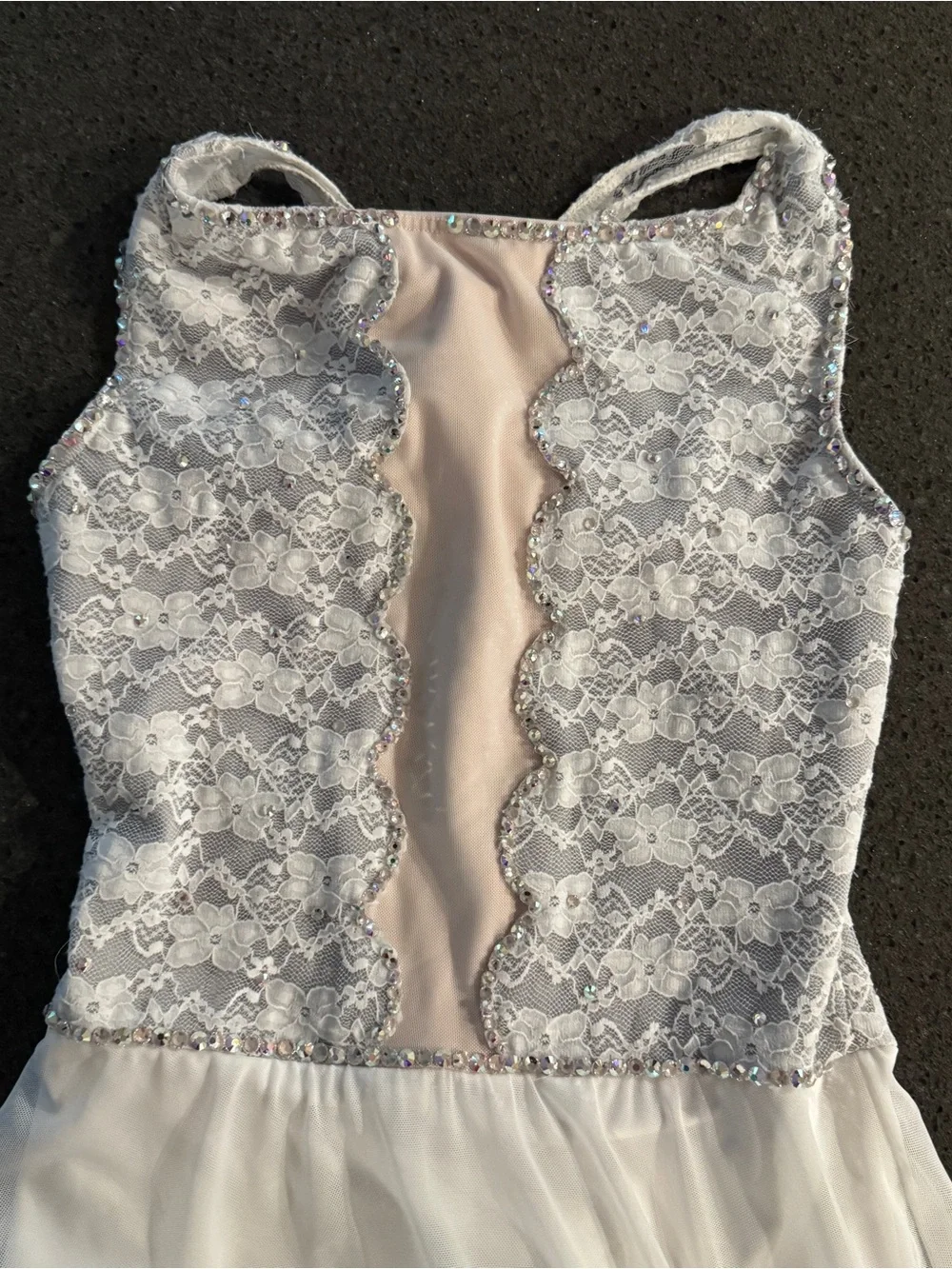 balera White Lace Bodice Sheer Mesh Prom Dress